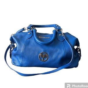Persaman New York Cobalt Blue Leather Shoulder Bag with Detachable Strap